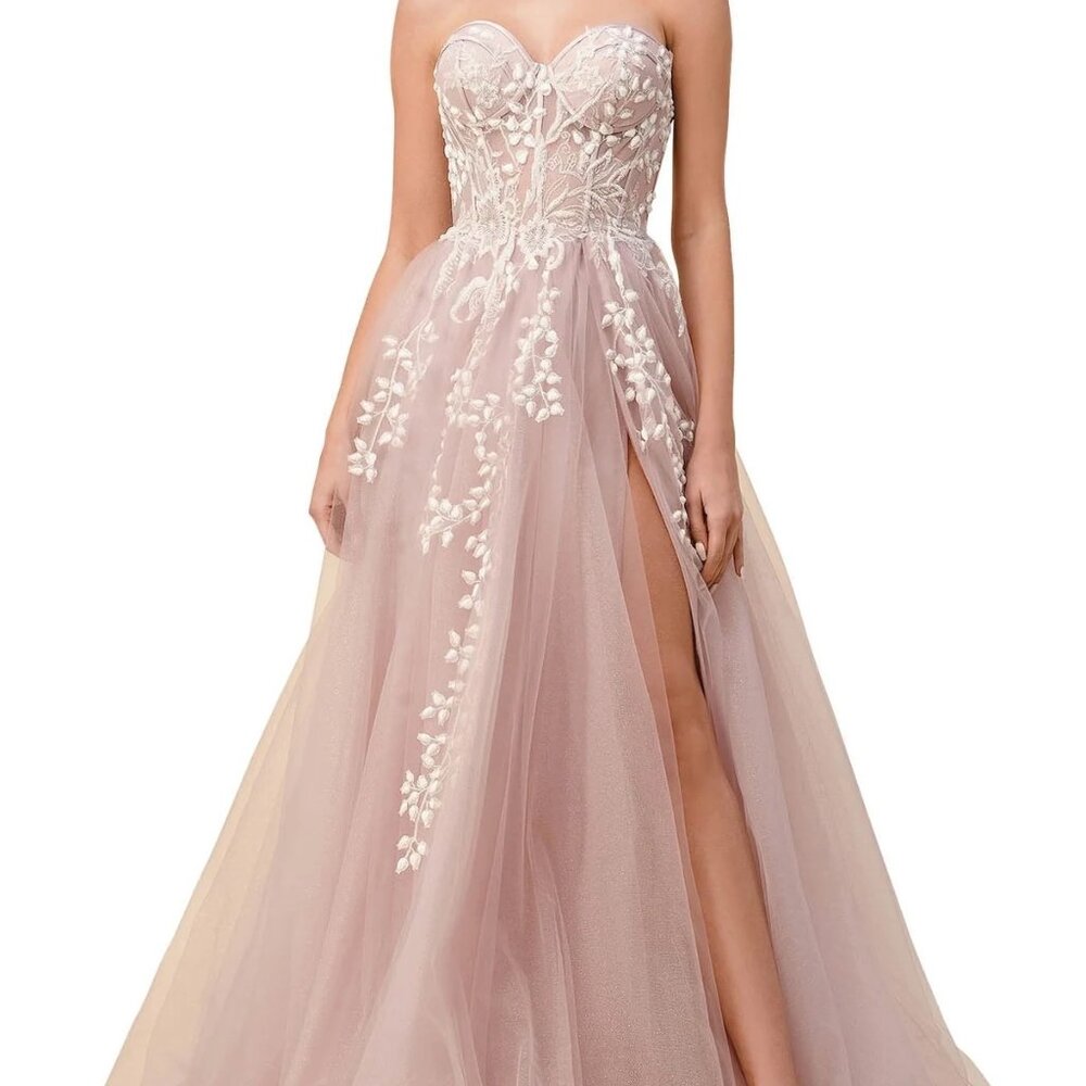 Mia Bella Couture Strapless Pink Corset Prom Dress: ANDREA AND LEO A1029 DRESS